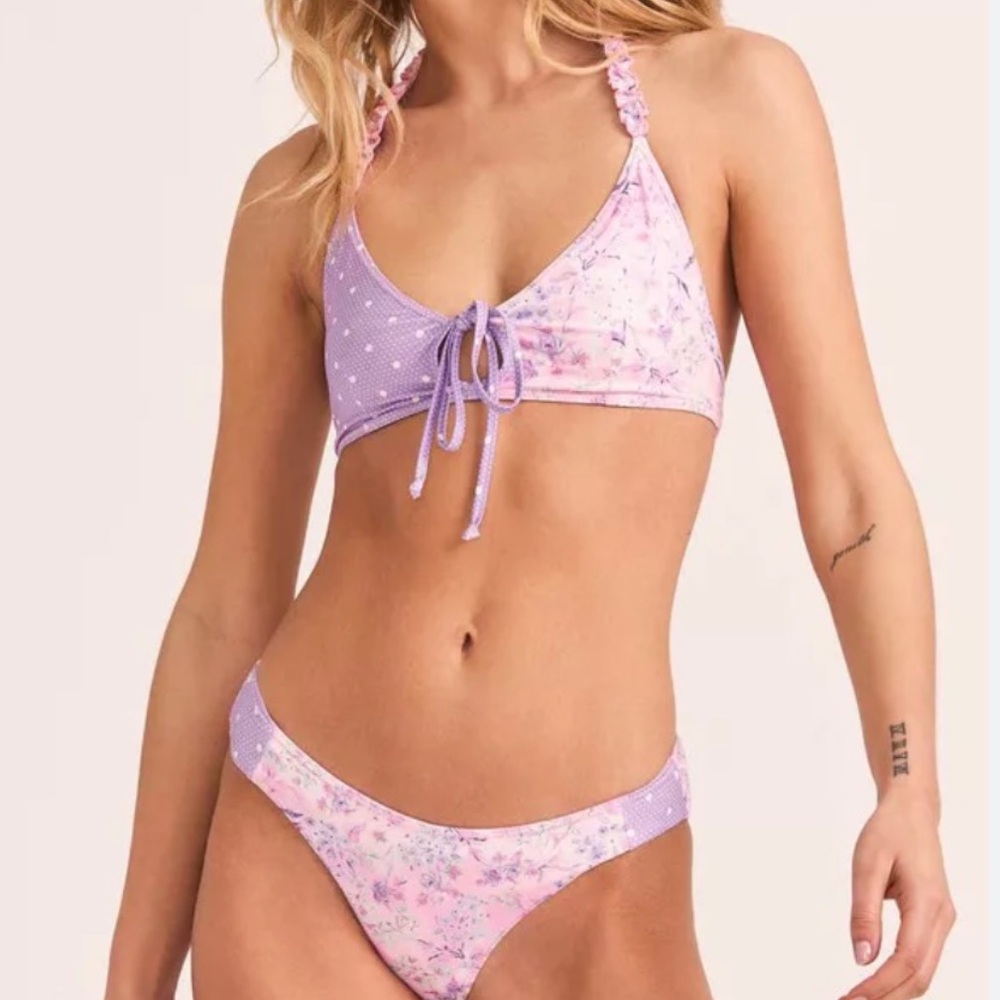 LoveShackFancy Purple and Pink purple pansy Bikini set